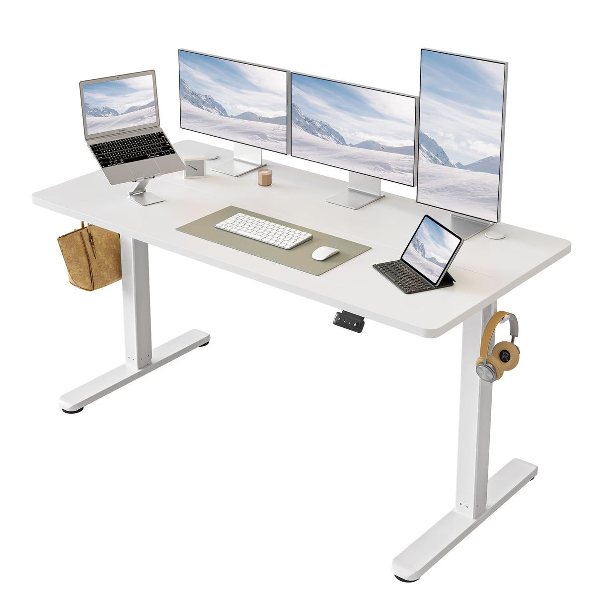 FEZIBO Electric Standing Desk Adjustable Height, 60 x 24 Inch Sit and Stand Desk, Home Office Desk, Ergonomic Workstation Computer Desk, White FEZIBO