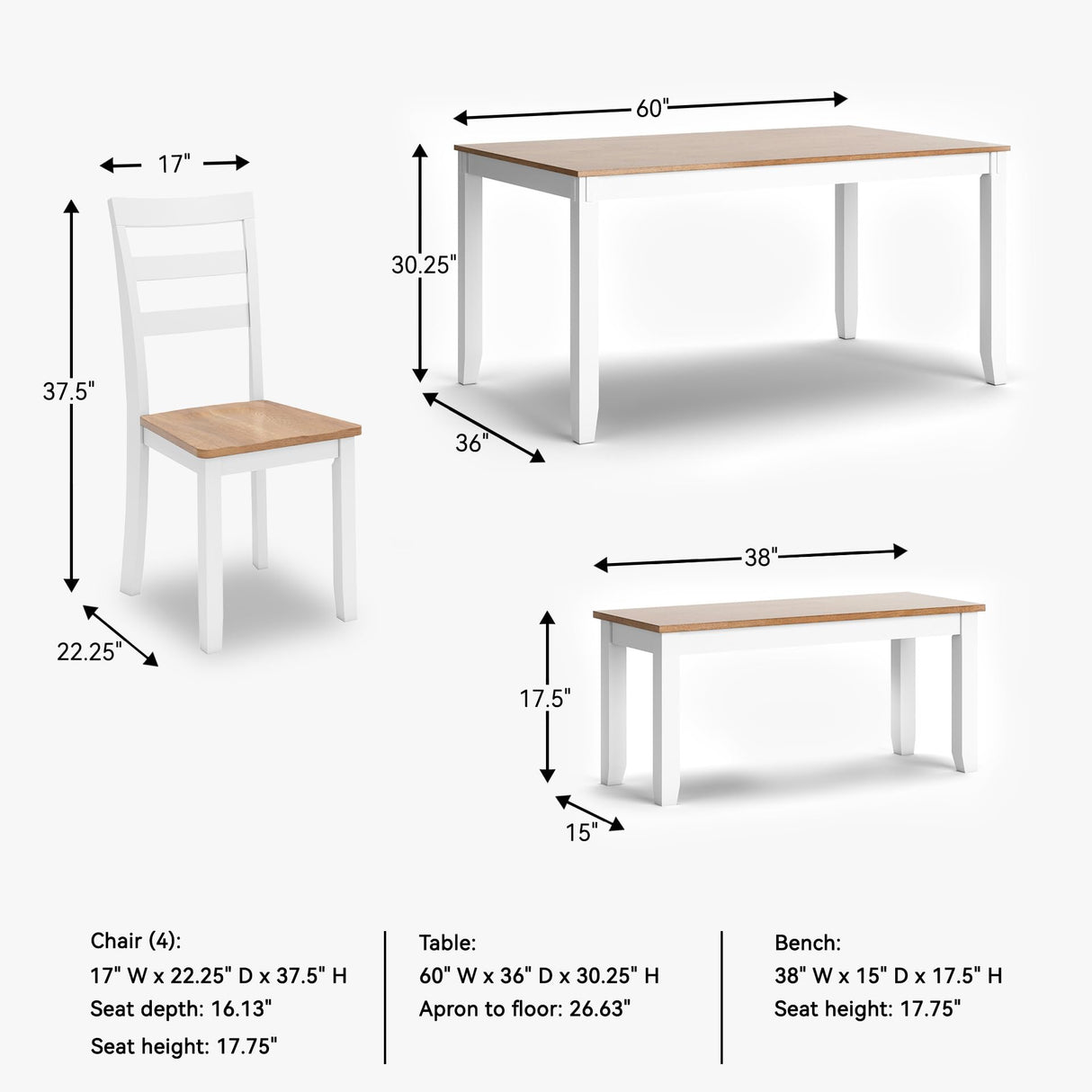 Signature Design by Ashley Gesthaven Modern Dining Table with 4 Chairs and Bench, Set of 6, White & Light Brown Signature Design by Ashley