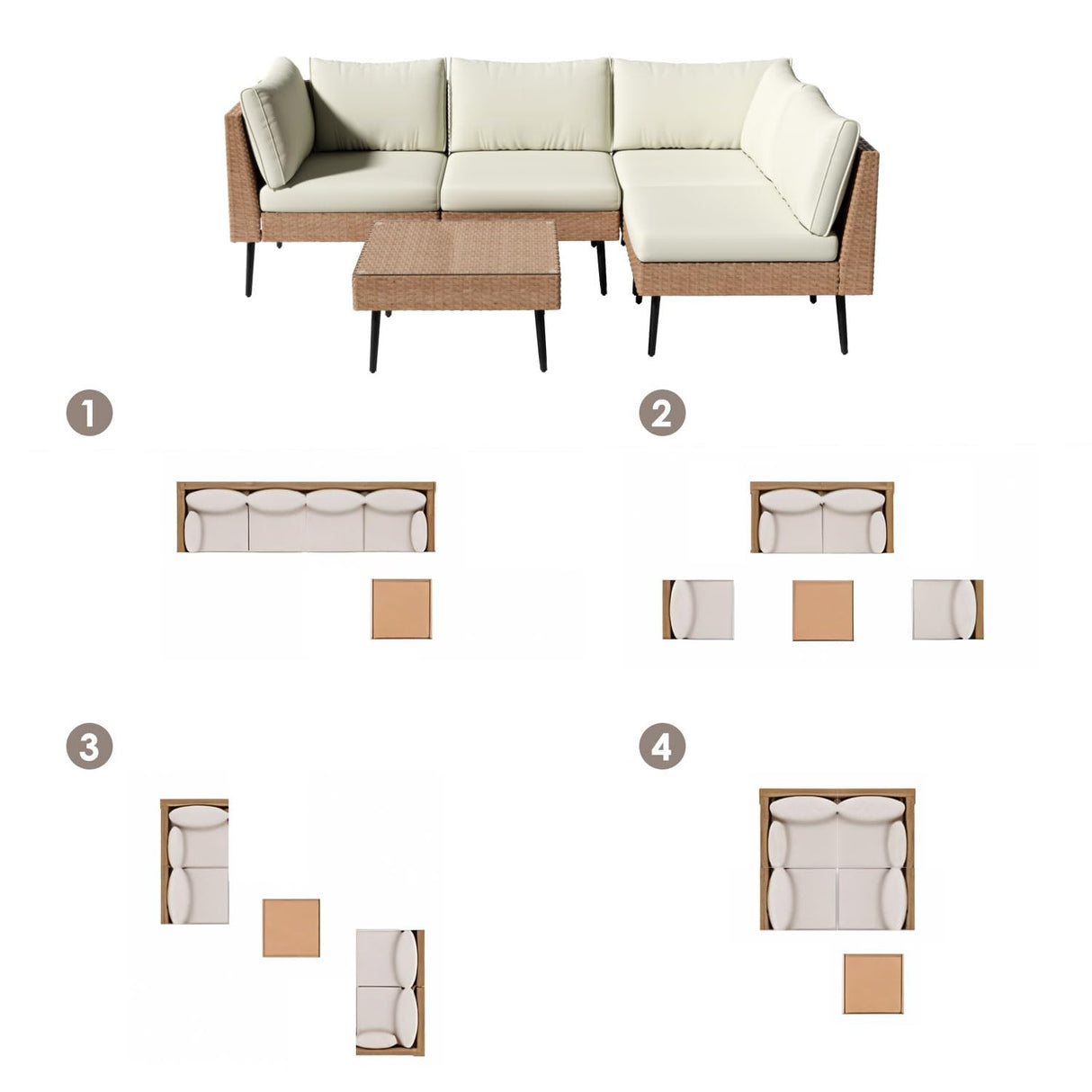 ENSTVER Outdoor Patio Sectional Furniture Set, 5 Piece Wicker Patio Furniture with Widened and Densely Woven Rattan, Conversation Patio Furniture with Thick Cushions for Garden, Backyard ENSTVER