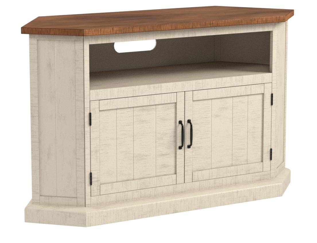 Martin Svensson Rustic Solid Wood TV Stand - Antique White and Honey Tobacco Finish - Hexagonal Shape and Farmhouse Design Entertainment Center with Shelves Included Martin Svensson Home