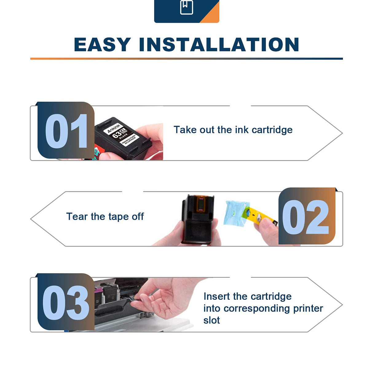 Ankink Remanufactured Ink Cartridge Replacement for HP Ink 63 XL 63XL (Black 2-Pack) Work with HP63 3830 4650 4652 4655 5200 5252 5255 5258 4520 4512 1112 2132 3630 3632 Printers 2 BK Ankink