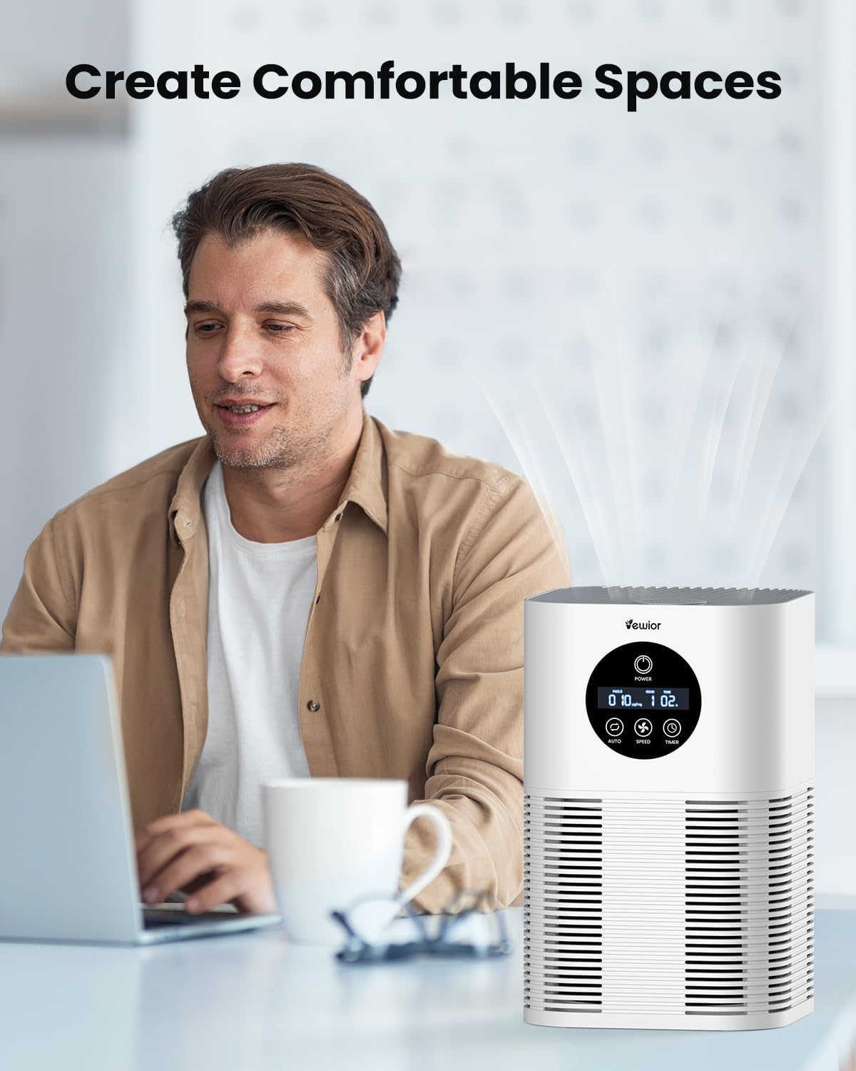 Air Purifiers for Home Large Room up to 600 Ft², VEWIOR H13 True Hepa Air Purifiers for Pets Hair, Dander, Smoke, Pollen, 3 Fan Speeds, 6 Timer Air Cleaner VEWIOR