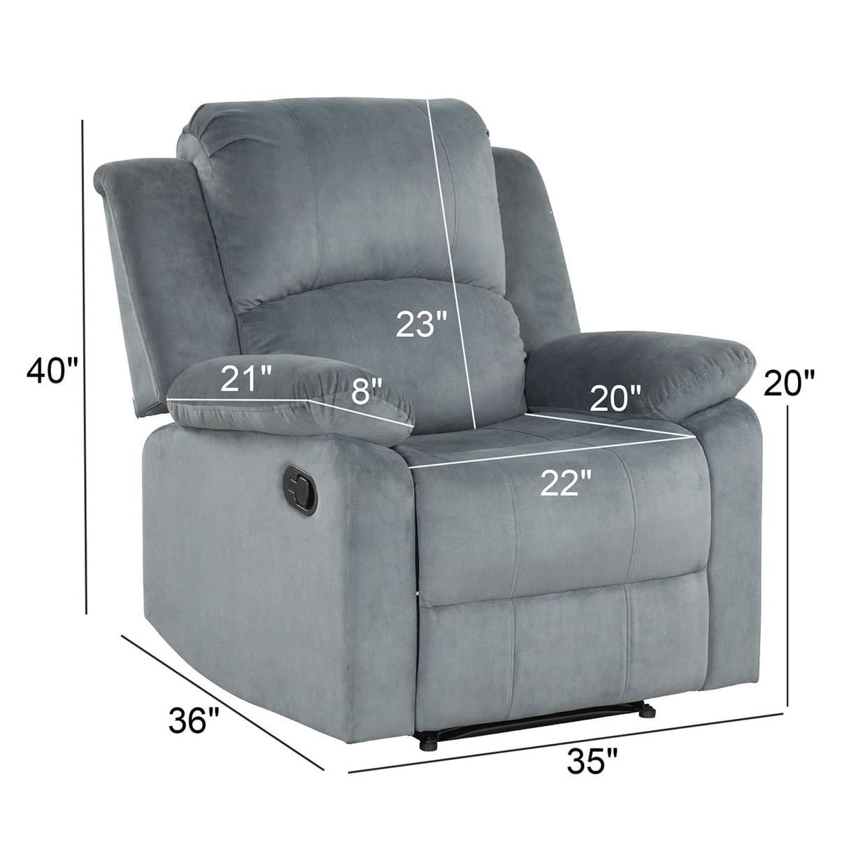 EBELLO Classic Manual Recliner Chair with Soft Padded Headrest and Armrest, Overstuffed Recliner Single Sofa Chair for Living Room, Bedroom, Grey EBELLO
