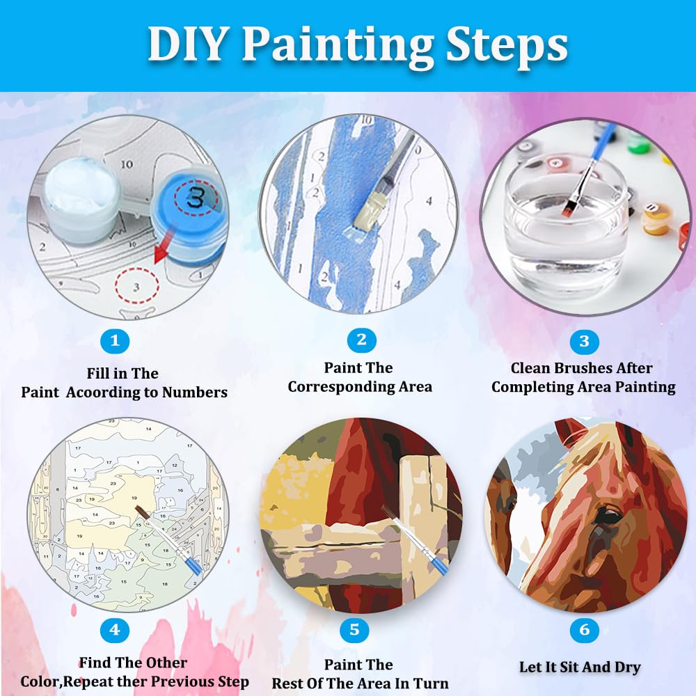 Artunion Horse Couple Paint by Numbers for Adults, Animal Paint by Number Kits, DIY Oil Painting Paint by Number Kits on Canvas Arts Craft for Home Wall Decor 16x20 Inch Artunion