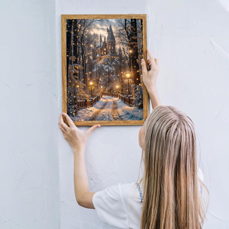 STGLCR Christmas Night Castle Diamond Art Painting Kits for Adults, Road Diamond Art Kits for Beginners, DIY Winter Gem Art Craft for Home Wall Decor, Great Gift 16x12inch Christmas STGLCR