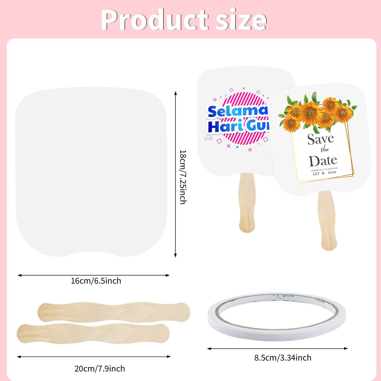 Fansunta 30 Pieces Church Fans Handheld Set, Including Fan Handle Craft Sticks Wavy Wooden Sticks, Blank White Cardstock, Double Sided Tape Church Fans for DIY Crafting Painting Fansunta