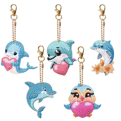 JBTM24 Diamond Painting Keychains Kits, Double Sided Diamond Art Keyrings for Adults, DIY Art Key Rings Ornaments Kits (Dolphin)