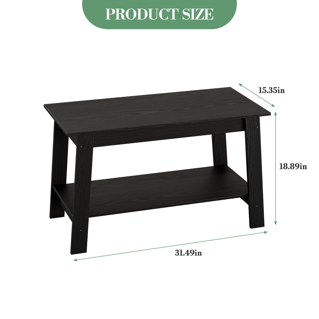 Hipicute Rustic Coffee Table with Dual Open Storage, Rectangular Wood Center Table for Living Room Bedroom Home Office, Sturdy Wooden Legs, Black Finish Hipicute