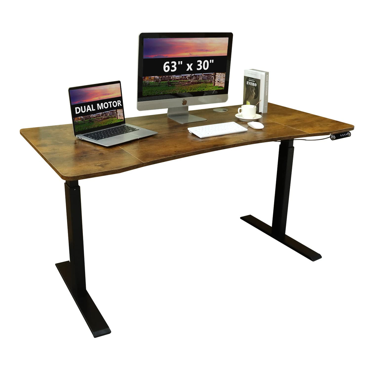 bilbil Dual Motor Electric Standing Desk, 63 x 30 Inch Height Adjustable Sit Stand Table with Splice Board, Stand up Home Office Desk, Black bilbil