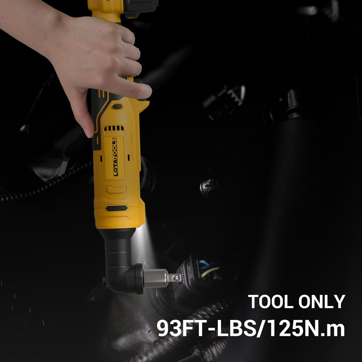 Electric Ratchet, Cordless Ratchet 3/8",93lb-ft Electric Ratchet Wrench, Square Drive Electric Wrench with Extension Bar, 1/4" Adapter & 3" Extension Bar Compatible with DEWALT Battery(Tool Only) LotaTools