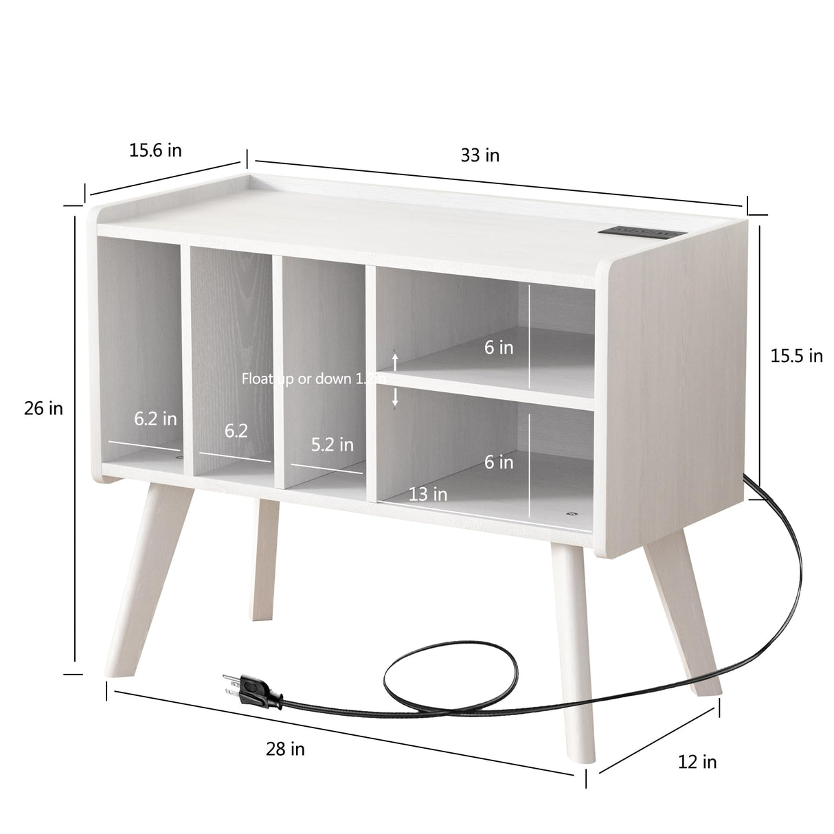 Forevich Record Player Stand Table with Vinyl Storage Holder Large Turntable Record Stand with Power Outlet Holds Up to 220 Albums Display Shelf Cabinet with Wood Legs for Living Room White Forevich