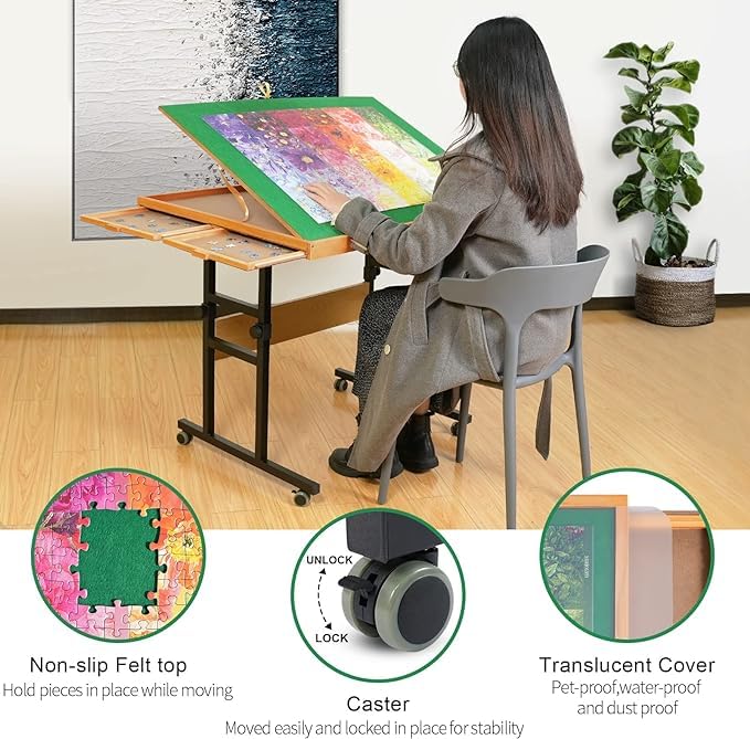 ALL4JIG 1500 Piece Jigsaw Puzzle Table with Legs,25"x34"Adjustable Puzzle Tables for Adults, 3-Tilting-Angle Portable Wooden Jigsaw Puzzle Board Portable with 4 Drawers & Cover Birthday Gift for mom ALL4JIG