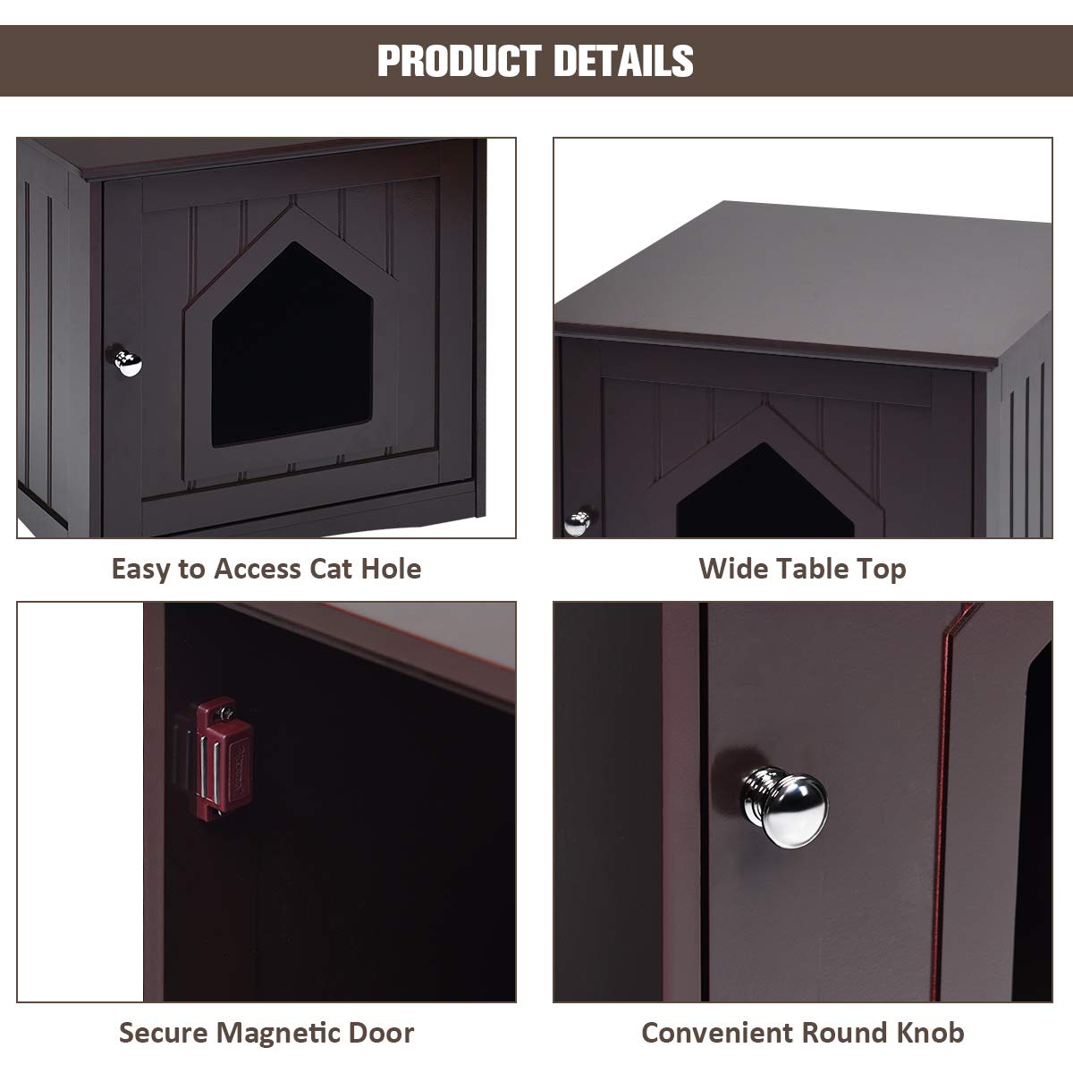 Tangkula Litter Box Enclosure, Cat Litter Box Furniture Hidden, Nightstand Pet House with Magnetic Door, Decorative Cat House, Indoor Cat Washroom for Cats Kitty (Brown) Tangkula