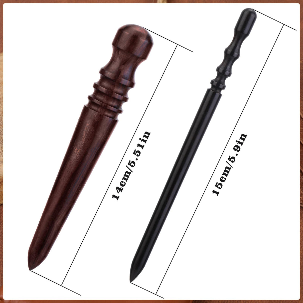 WONVOC Leather Edge Burnish Kit 2 PCS Ebony Wood Leather Burnisher Tool, Round Head Leather Edge Burnishing Tool, Leather Edge Slicker Burnisher, Leather Craft Tool WONVOC