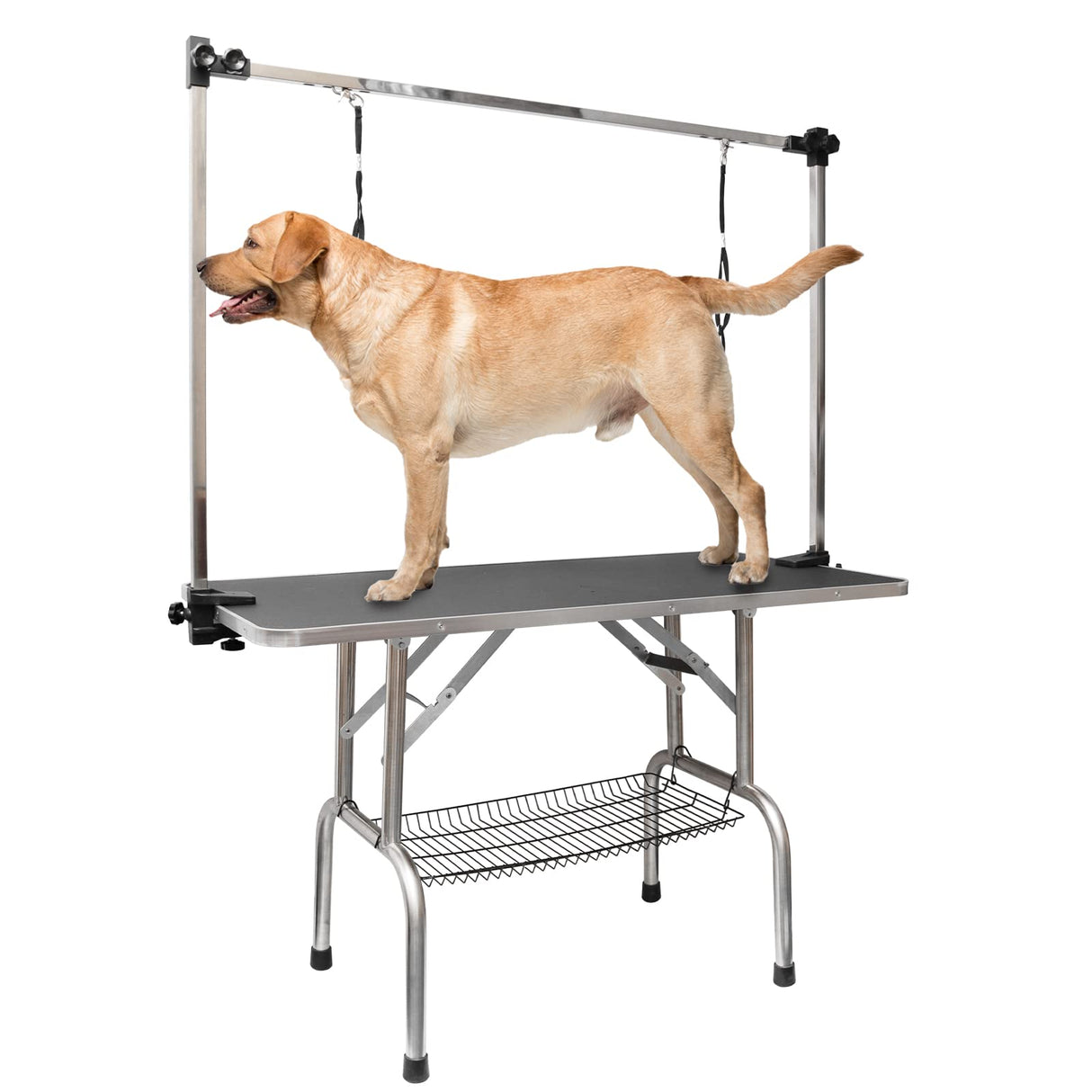 ROOMTEC 46" Dog Grooming Table,Foldable Home Pet Bathing Station with Adjustable Height Arm/Noose/Mesh Tray ROOMTEC