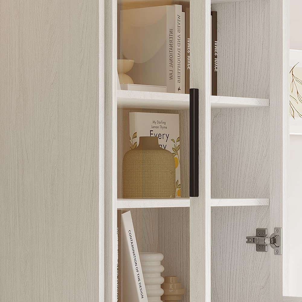 TUSY 70.9“ H Display Cabinet with Glass Doors, 5-Tier Curio Cabinet, Narrow Display Bookcase for Home, Office, Clinic, Pantry (White) TUSY