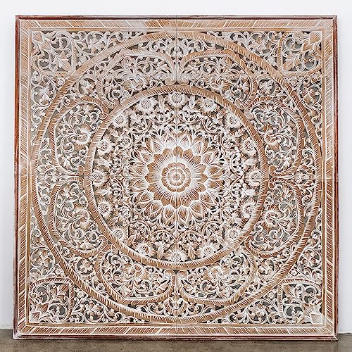 King Wood Headboard Rustic | Carved Full Headboard Only | Wooden Headboard Full Size Bed | Wall Mount Headboard King | Full Bed Headboard Panels (Manusa Antic, Cal King) KultureDeco