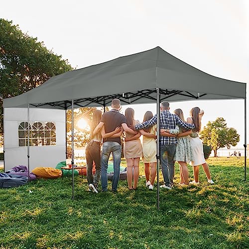 Tooluck 10x30 Pop up Heavy Duty Canopy with 8 sidewalls, Waterproof Commercial Pop up Party Tent Canopy,Outdoor Tents for Wedding Parties, 3 heigh Adjustable Gazebo with Wheeled Bag,Grey Tooluck