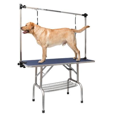 ROOMTEC 46" Dog Grooming Table,Foldable Home Pet Bathing Station with Adjustable Height Arm/Noose/Mesh Tray