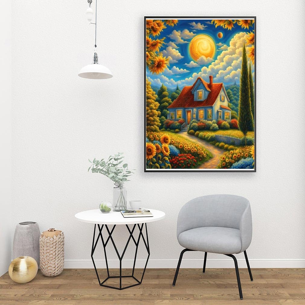 Landscape Paint by Numbers Kit for Adults, Spring Scenery Paint by Number on Canvas Without Frame, DIY Sunflower Oil Painting for Home Wall Decor(16x20inch) Clendo