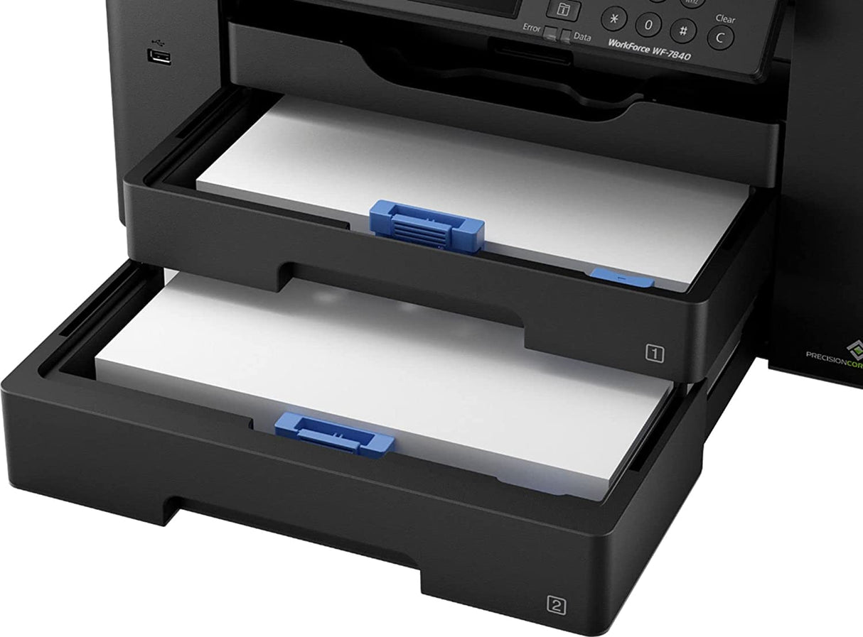 Epson Workforce Pro WF-7840 Wireless Wide-Format All-in-One Color Inkjet Printer - Print Scan Copy Fax - 4.3" LCD, 25 ppm, 4800 x 2400 dpi, 13" x 19", 50-Sheet ADF, Auto 2-Sided Printing, Ethernet Epson
