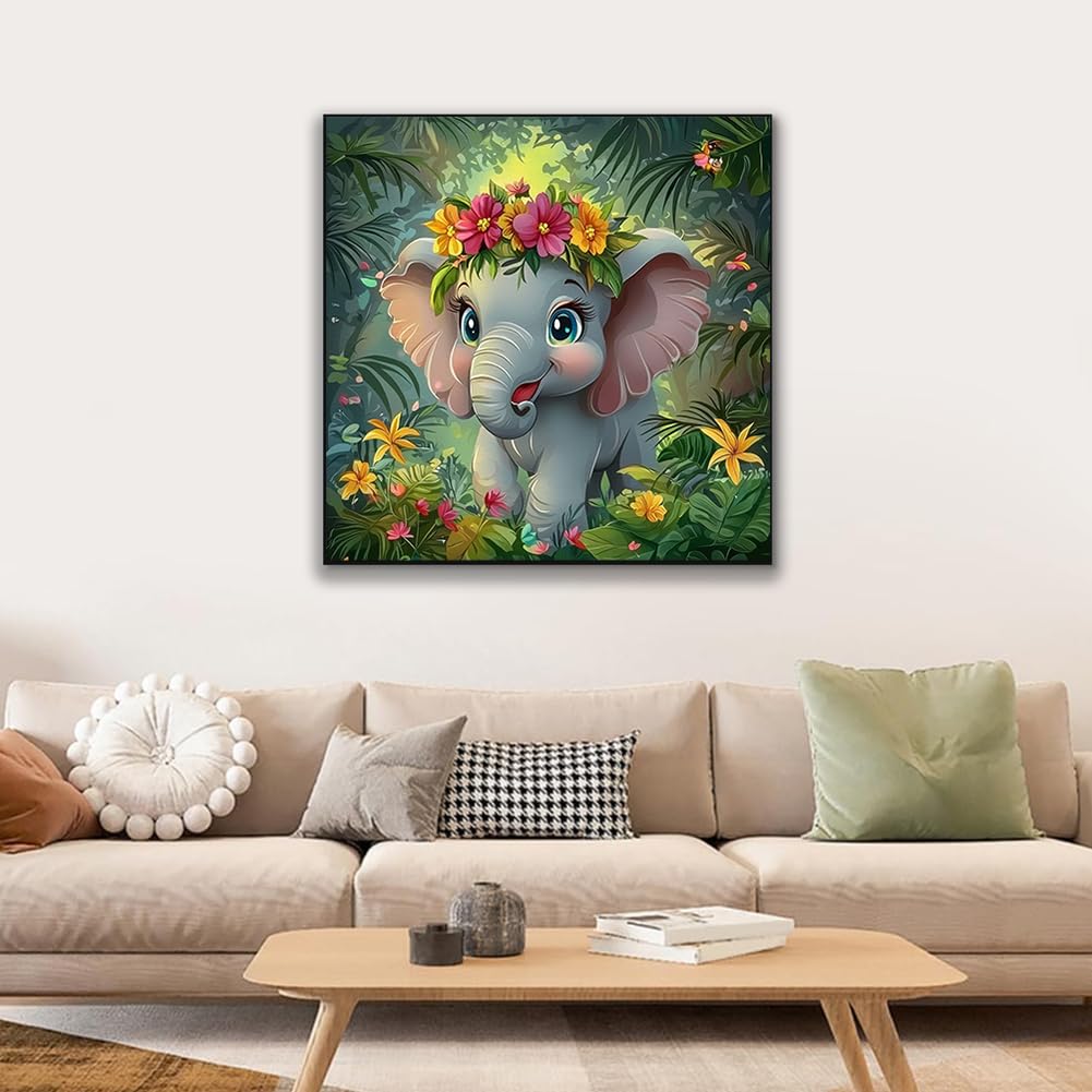 JUJUHOOD Cartoon Elephant Framed Paint by Numbers Kit for Adults Beginner & Kids Ages 8-12,Animal Paint by Number Without Easel, Acylic Paint by Numbers for Gift Home Wall Decor (10x10Inch) JUJUHOOD