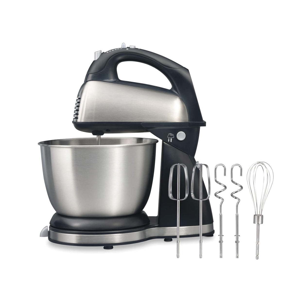 Hamilton Beach Classic Stand and Hand Mixer, 4 Quarts, 6 Speeds with QuickBurst, Bowl Rest, 290 Watts Peak Power, Black and Stainless Hamilton Beach