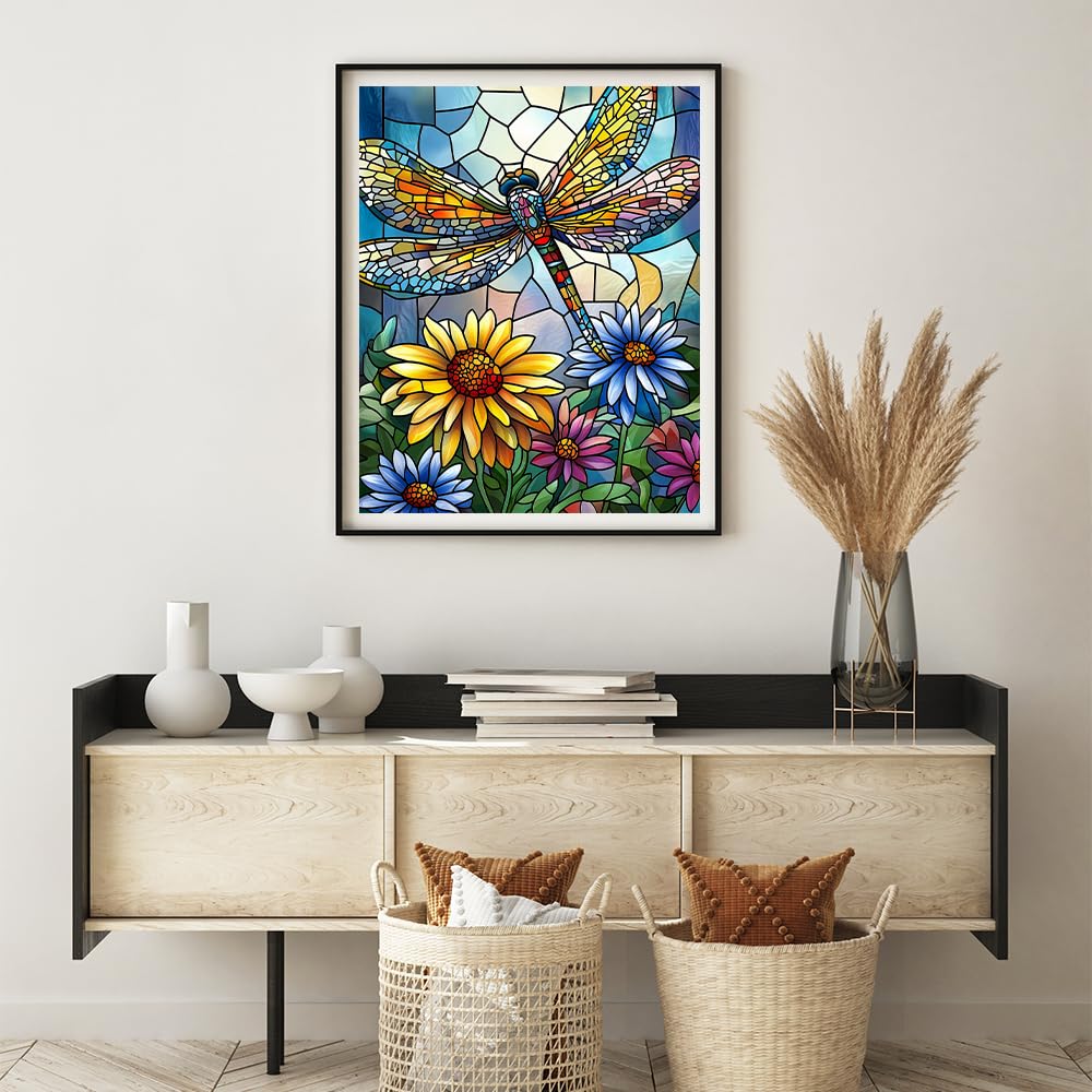 Natuyalo Paint by Numbers Kit for Adults Beginners, 16" Wx20 L Canvas Pictures Painting Acrylic Paintwork with 3 Pcs Paintbrushes, Dragonfly and Flowers Natuyalo