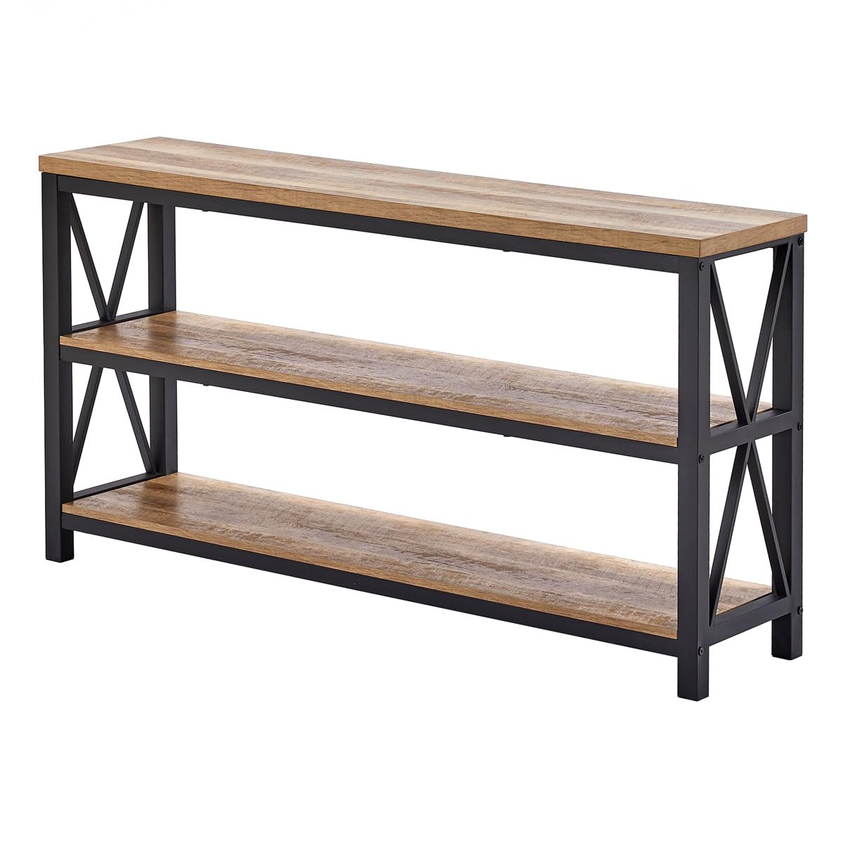 FATORRI Rustic Oak Industrial Console Table with 3-Tier Shelves for Entryway and Living Room FATORRI
