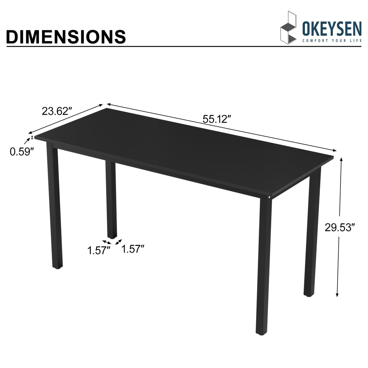 Okeysen Conference Room Table 2 Pack, Modern Meeting Table with Metal Frame, Seminar Desk for Boardroom, Meeting Room, Office, Classroom 55.12"x23.62"x29.53", Black Okeysen