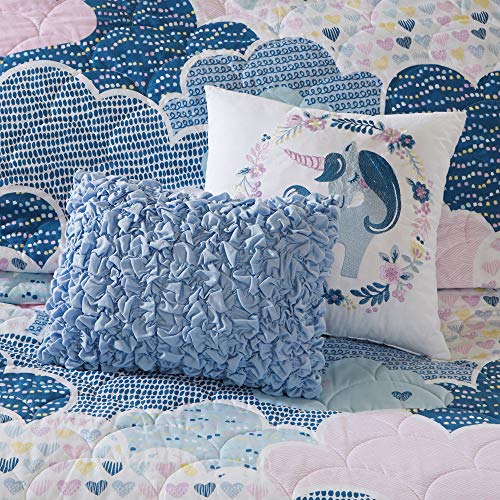 Intelligent Design Kids Reversible Cotton Quilt Set - Vibrant Fun, Playful Print, All Season Children Bedding Coverlet Bedspread, Decorative Pillow, Bedroom Décor, Twin, Cloud Blue 4 Piece Intelligent Design