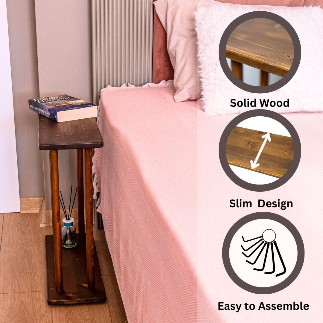 GENESIS WOODESIGN Rectangular Solid Wood Narrow Side Table, Skinny Bedside Table, Small End Table (Dark Walnut, X-Large) GENESIS WOODESIGN