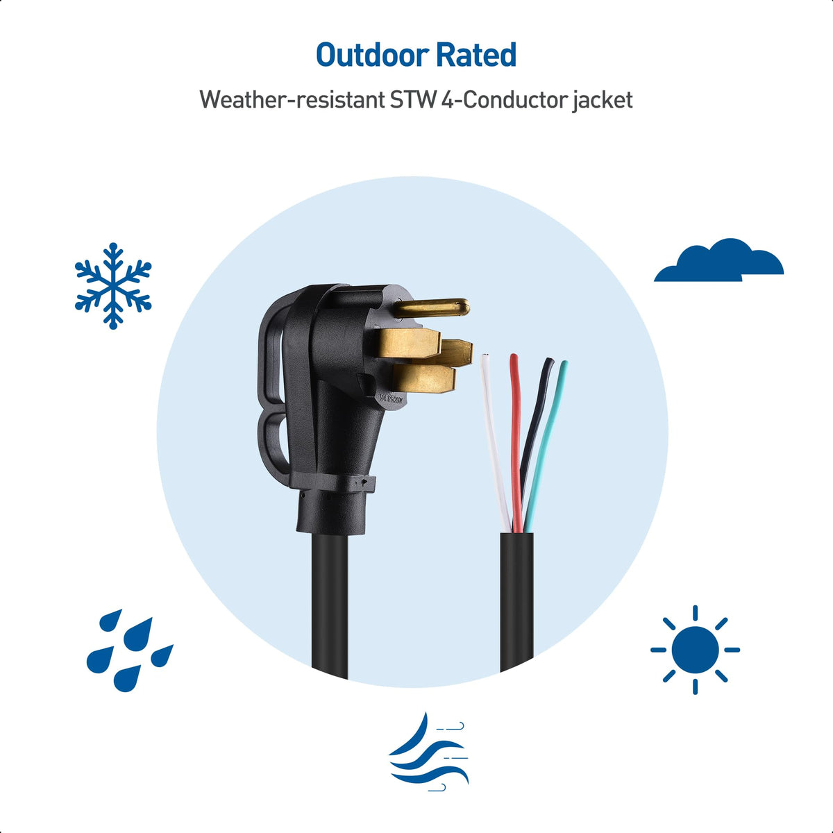 Cable Matters 4 Prong Replacement 50 AMP RV Power Cord 10 ft, 6/8 AWG, Generator Extension Cord/Generator Power Cord, Compatible with Tesla Charger/EV Charger / J1772 Charger (NEMA 14-50P to 4 Wire) Cable Matters