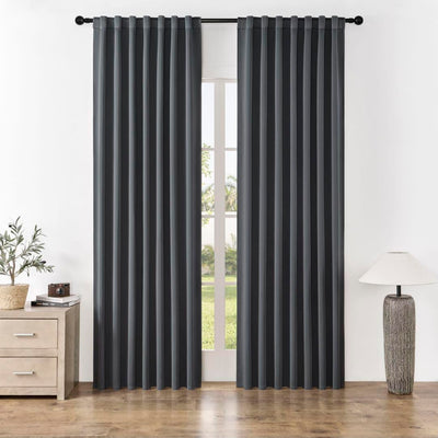 Joydeco Blackout Curtains 108 Inches Long for Bedroom, Thermal Insulated Black Out Curtains 2 Panels Set, Room Darkening Drapes for Living Room Window Rod Pocket Back Tab (W52 x L108 Inch, Dark Grey)