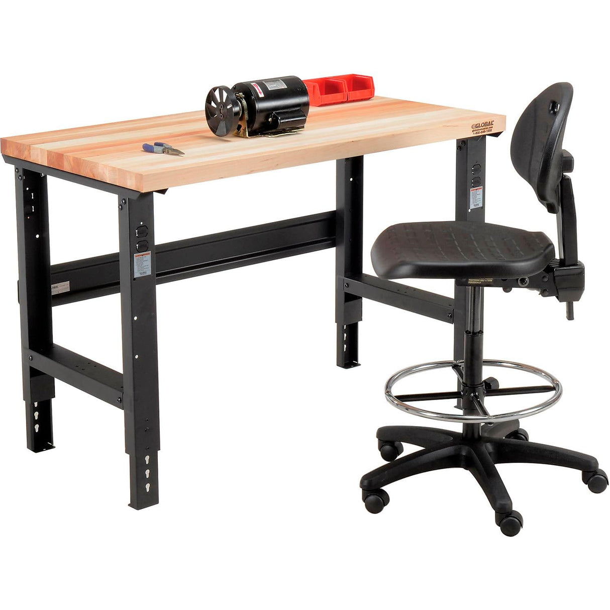 Global Industrial Adjustable Height Workbench C-Channel Leg, 48" W x 36" D, 1-3/4" Maple Top Square Edge, Black Global Industrial