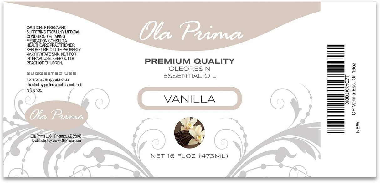 Ola Prima Vanilla Essential Oil 16oz – Therapeutic Grade Big Bottle for Aromatherapy, Diffuser & Candle Making, Vanilla Candle Scent - Essential Oils Ola Prima