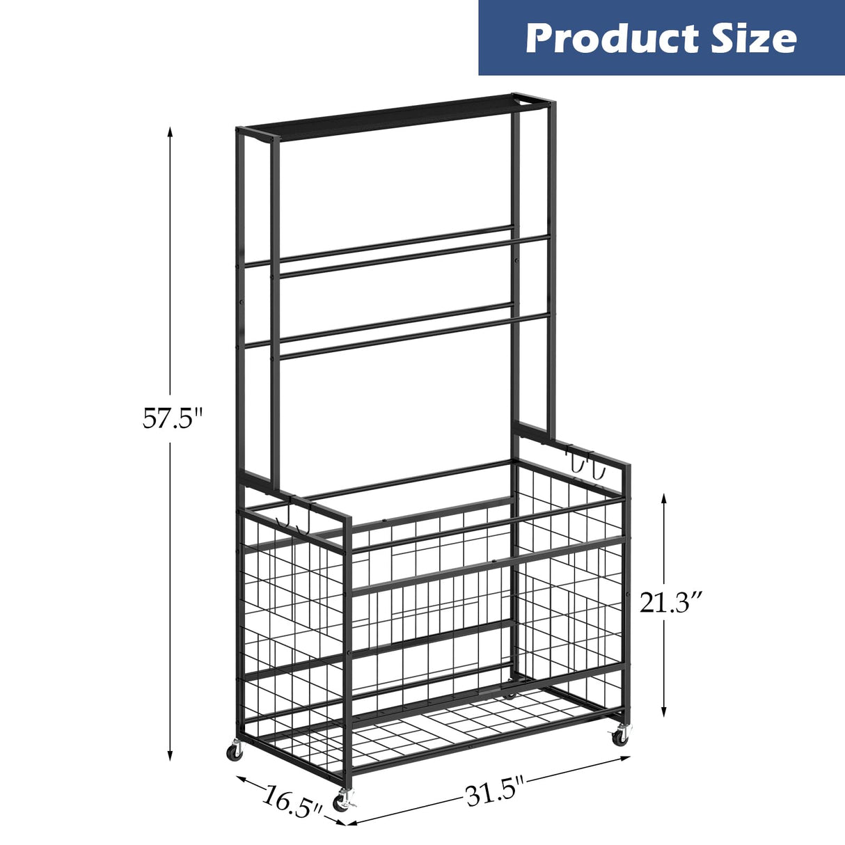 Sports Equipment Organizer Garage Basketball Ball Holder for Sports Gear and Toys Garage Ball Storage Rack Cart with Wheels and Hooks for Volleyball Football Basketball, Indoor/Outdoor, Black smusei