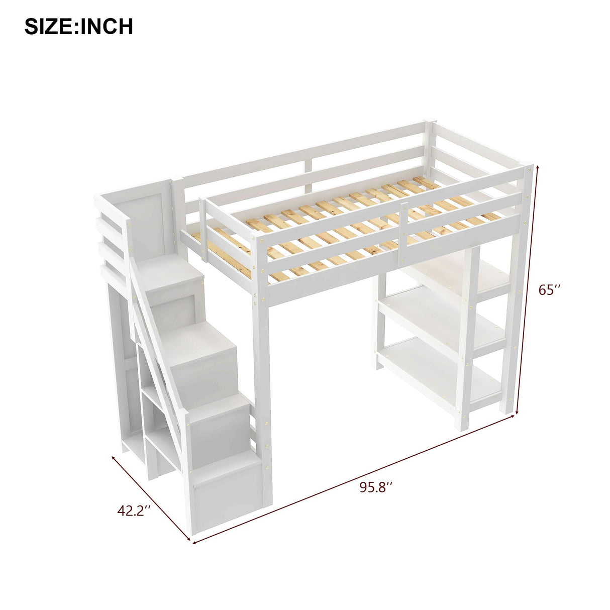 Harper & Bright Designs Twin Size Loft Bed with Stairs and LED Lights, Wood Twin Loft Bed with Storage Shelves and Wardrobe, Loft Bed Frame with Guardrails for Kids Girls Boys, White Harper & Bright Designs