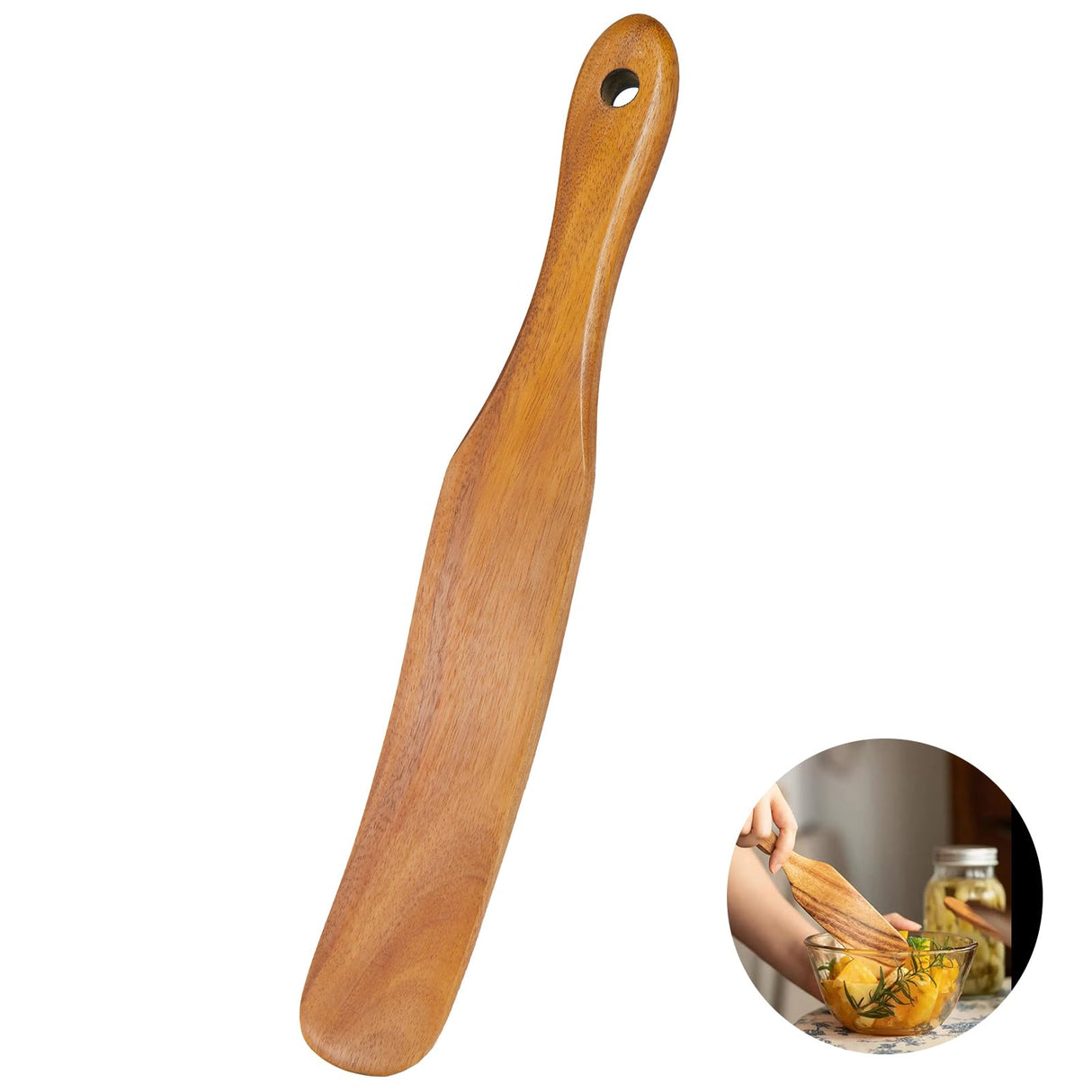 Wooden Spatula ,Sourdough Spatula,Teak Kitchen Spatula , Mixing Sourdough Spoon Stirring Stick Wood Bread Spatula for Cooking Utensils Flat Spurtles Kitchen Tools Scraper Jar Spatula Kunovo
