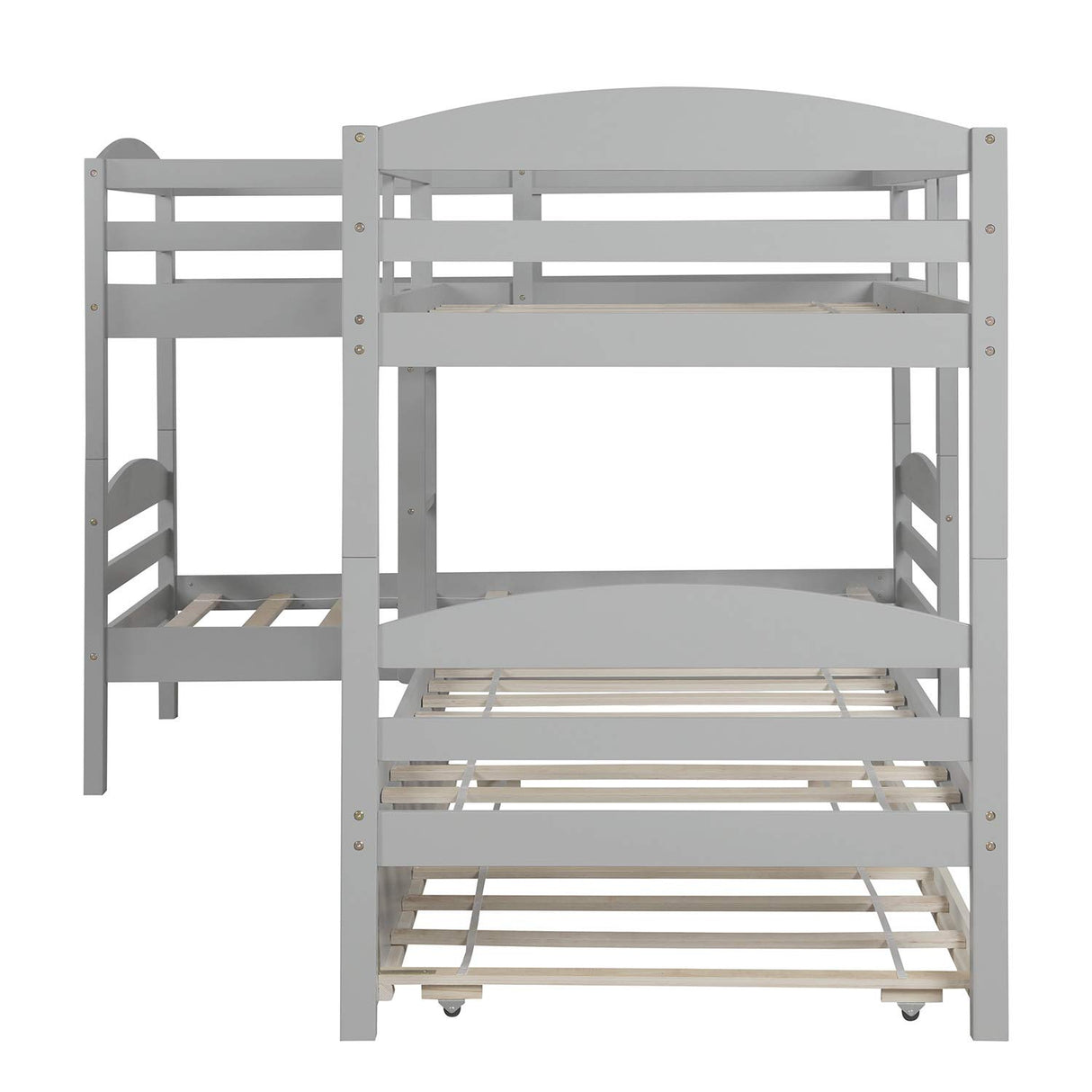 Harper & Bright Designs Quad Bunk Bed with Trundle, L Shaped Bunk Bed for 4 Kids, Wooden Twin Bunk Bed Frame for Kids Teens Adults - Gray Harper & Bright Designs