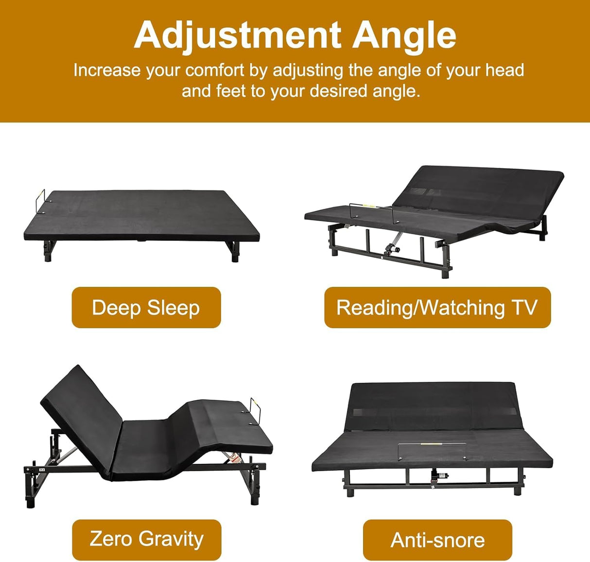 KEIKI King Adjustable Bed Frame with Remote, Head & Foot Incline, Zero Gravity, 4 USB Ports & Under-Bed Nightlight, Quiet Motor Base, Black KEIKI