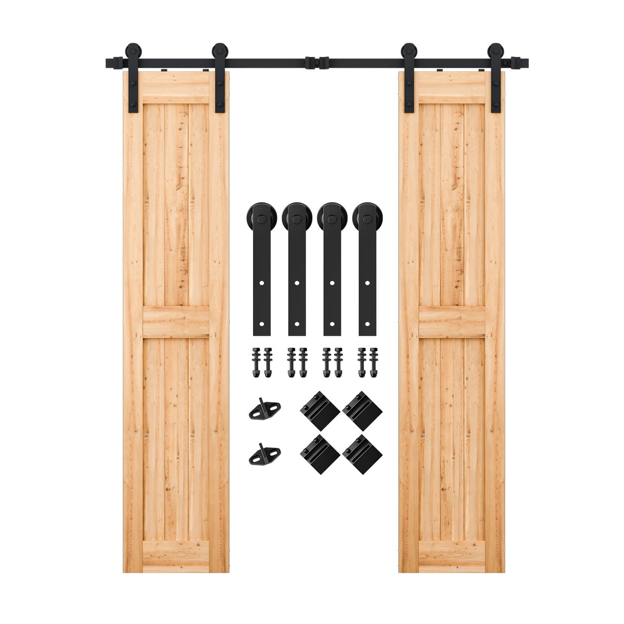 SMARTSTANDARD 6FT Heavy Duty Double Door Sliding Barn Door Hardware Kit,Smoothly and Quietly-Easy to Install-Includes Step-by-Step Installation Instruction Fit 18" Wide Door Panel SMARTSTANDARD