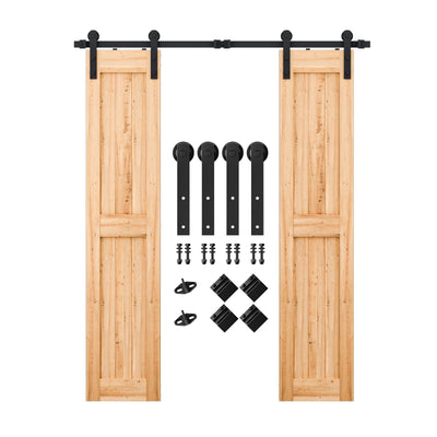 SMARTSTANDARD 6FT Heavy Duty Double Door Sliding Barn Door Hardware Kit,Smoothly and Quietly-Easy to Install-Includes Step-by-Step Installation Instruction Fit 18" Wide Door Panel