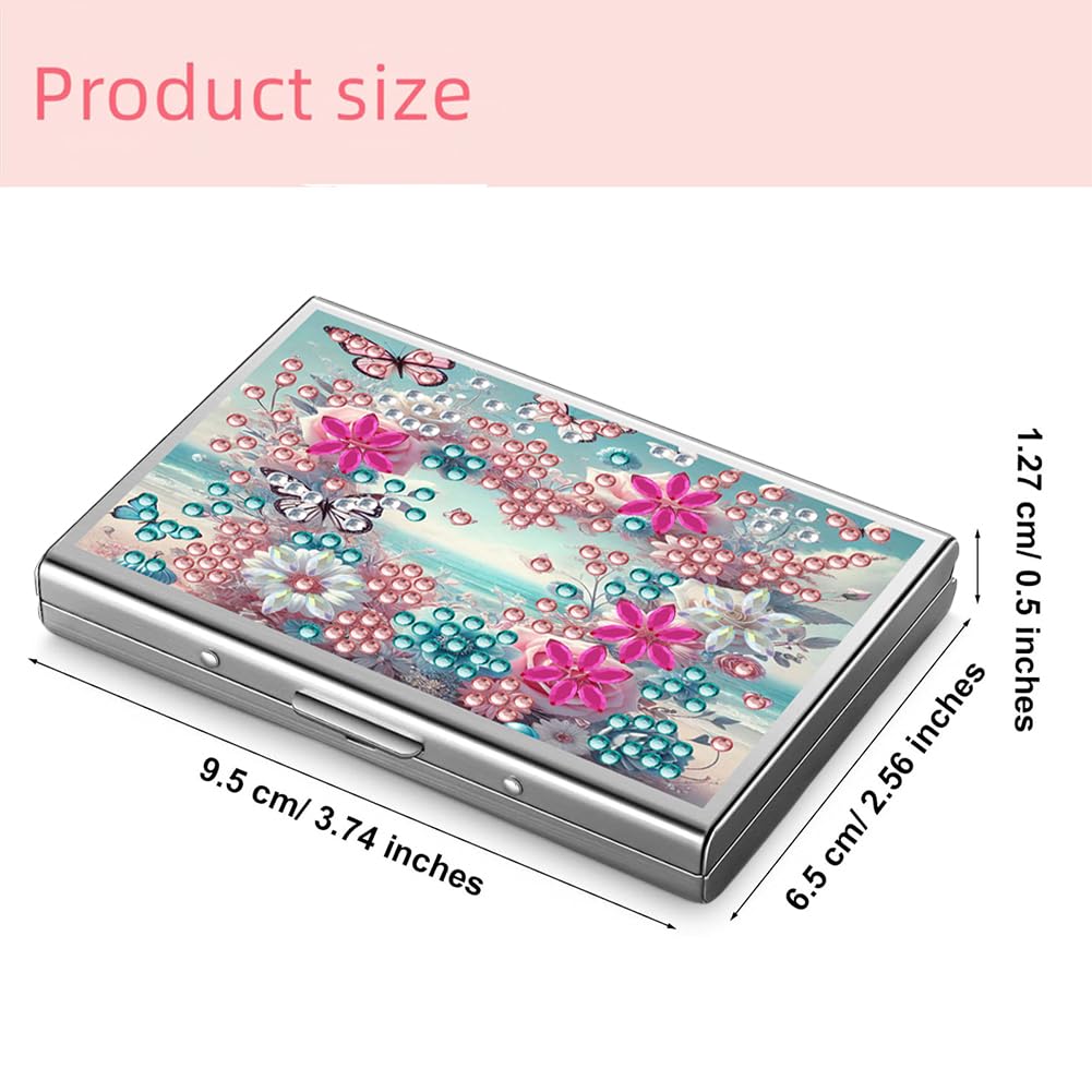 Stainless Steel Diamond Art Card Holder for Adults, Heart Flower Design 9.5x6.5cm Anti-demagnetization Credit Card Wallet with Zipper WoodArtSupply