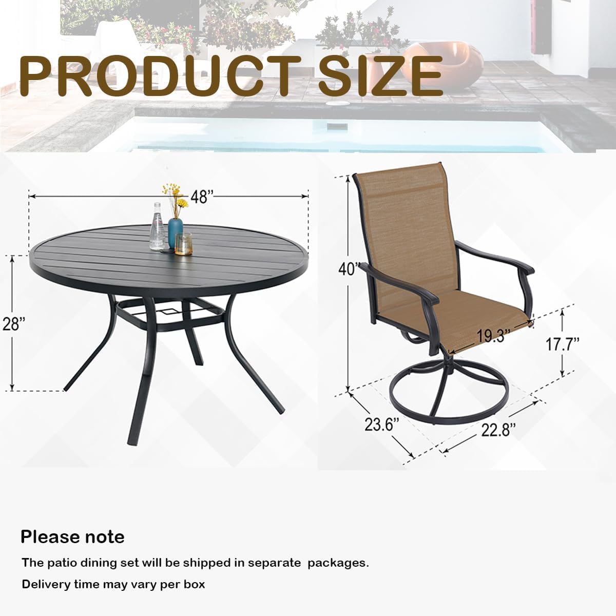 Anmutig 5-Piece Outdoor Dining Set, 48'' Round Table with 4 Swivel Chairs All Weather Furniture Set - Brown Style1 Anmutig