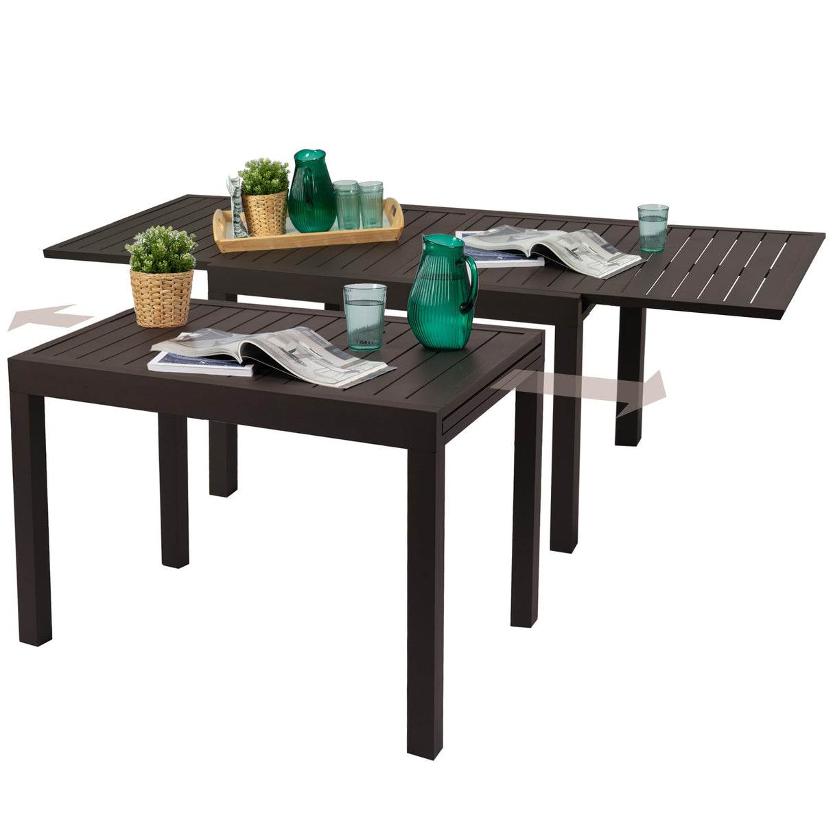 7 Piece Outdoor Patio Dining Set for 6 Person, 6 Pack Foldable Deck Chairs, 43"- 86" Villa Expandable Patio Dining Table Adjustable for Backyard, Porch, Deck, Garden Kozyard