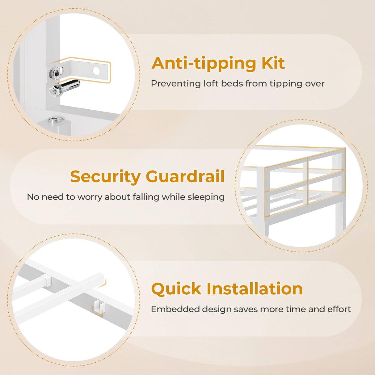 ADORNEVE Twin Size Loft Bed with Desk and 8 Storage Drawers, Metal Kids Loft Bed Twin with LED Lights & Charging Sation, Storage Shelves, 13.1" H Safety Guard & Ladder, No Box Spring Needed, White ADORNEVE