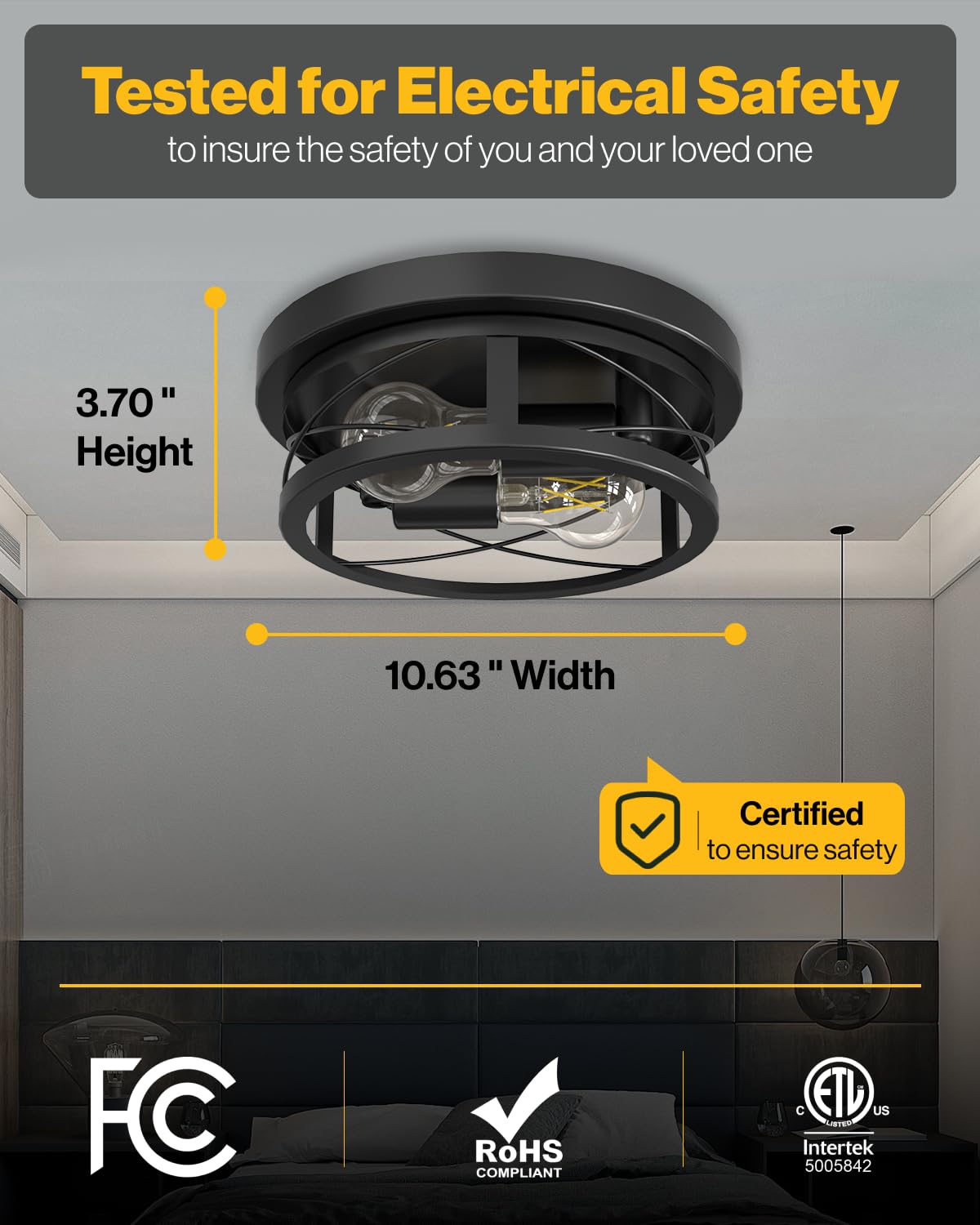 Sunco Farmhouse Ceiling Light Fixtures, Rustic Ceiling Light Fixture for Foyer, Bedroom, Hallway, Kitchen, Living Room, Den, 11 Inch Diameter, E26 Medium Base, Max 100W 2 Pack Sunco Lighting