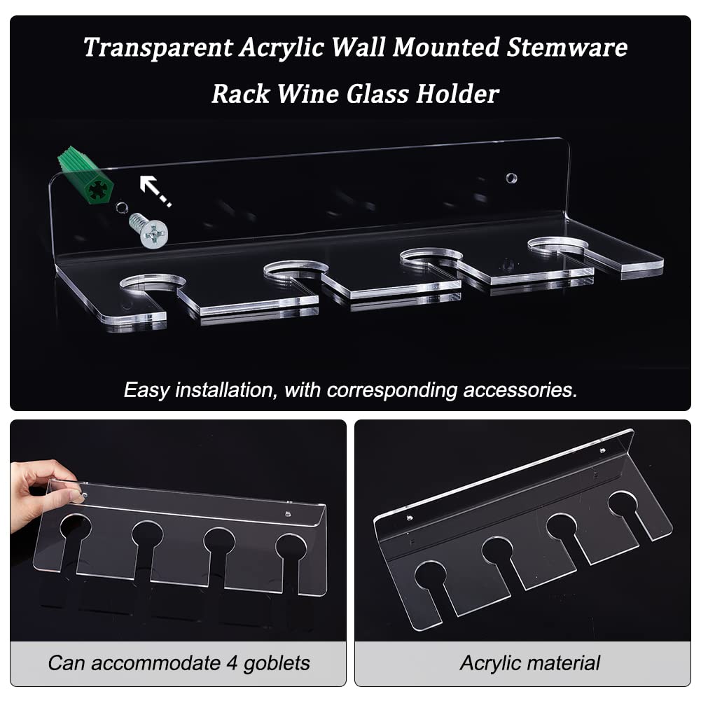 AHANDMAKER 2 Pack Acrylic Wine Glass Holders Wall Mounted, Clear Wine Glasses Display Rack, Champagne Wall Holder, Under Cabinet Wine Glass Storage Shelves, for Kitchen Bar Restaurant AHANDMAKER