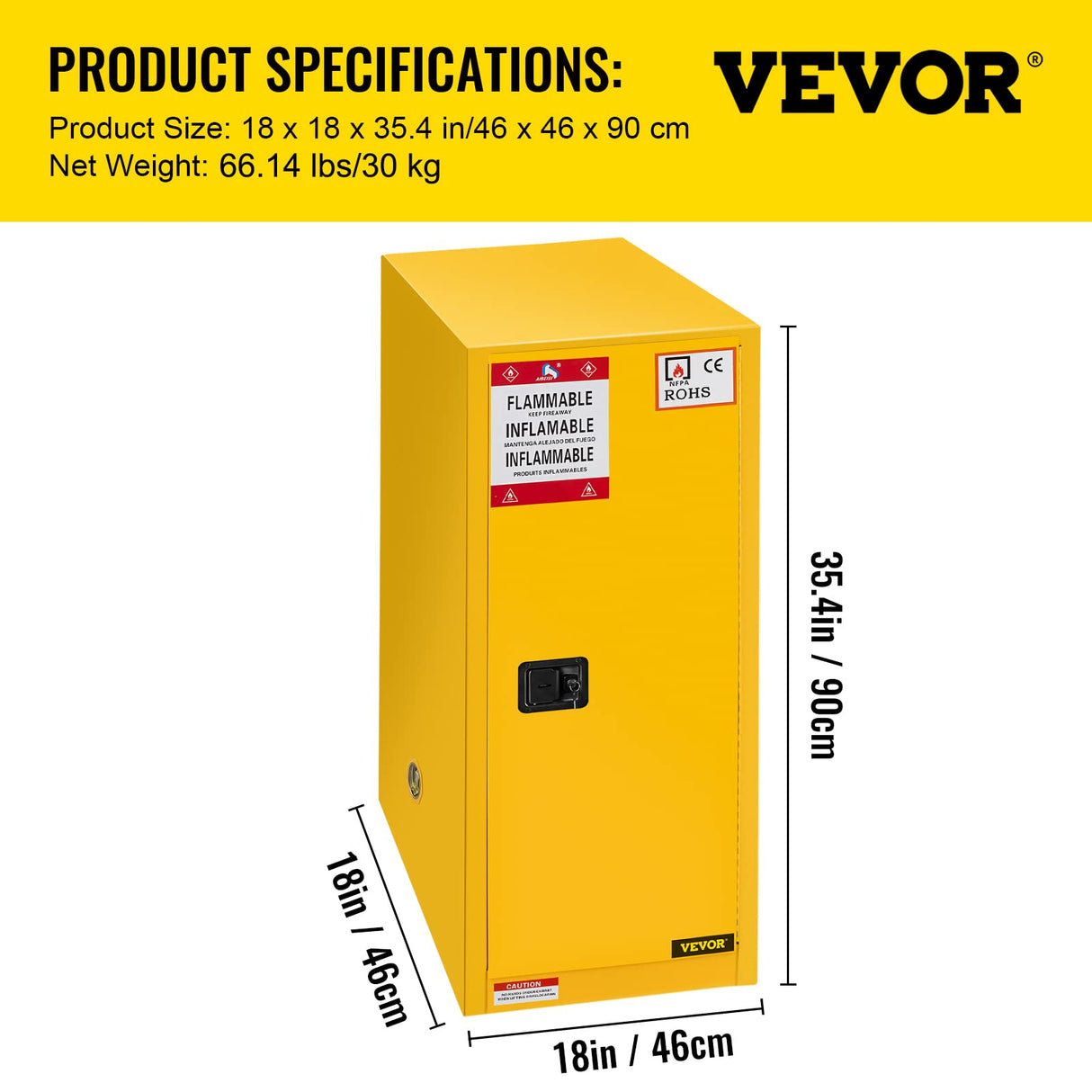 Vevor Flammable Cabinet 18" x 18" x 35", Galvanized Steel Safety Cabinet, Adjustable Shelf Flammable Storage Cabinet, for Commercial Industrial and Home Use, Yellow: Industrial & Scientific VEVOR